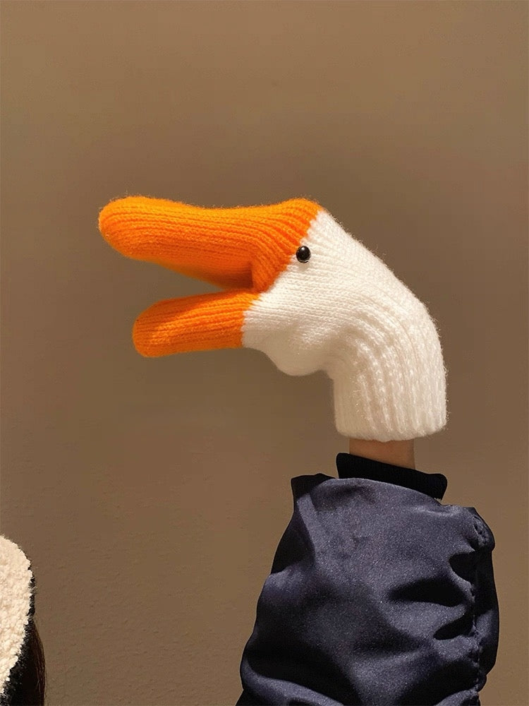 ガチョウ 手袋 レディース メンズ 冬 ニット グローブ 防寒 暖かい 面白い アニマル デザイン ペア おそろい プレゼントKYS-007