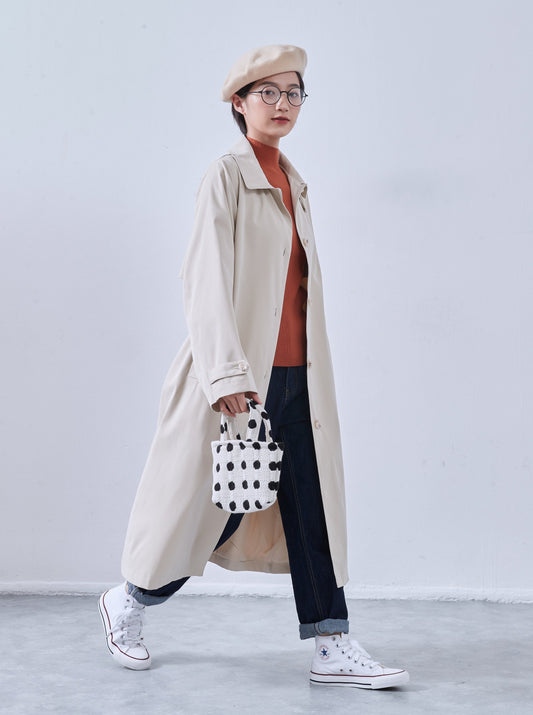 KNNJ360・コットンライク・トレンチコート・裏地付き・ベルト付き・ロングコート・秋冬アウター