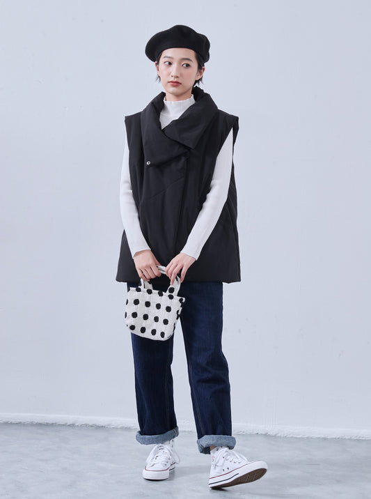 KNNJ359・アシンメトリー・ビッグカラー・中綿ベスト・秋冬アウター・アウトドアベスト