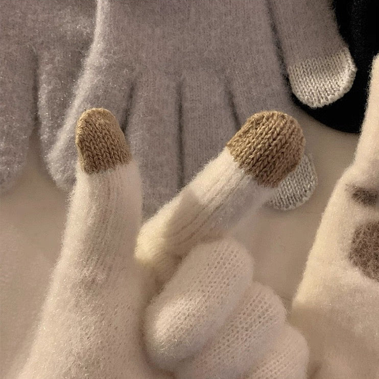 手袋 レディース メンズ スマホ対応 肉球デザイン ニット手袋 5本指 スマホタッチ対応 かわいい 防寒 冬小物KYS-009