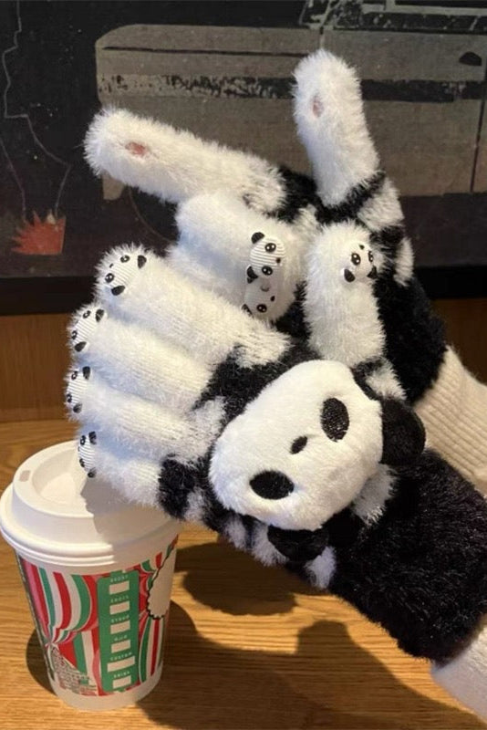 スマホ対応 手袋 レディース 冬 防寒 暖かい かわいい パンダ 起毛 ニットグローブ タッチパネル対応KYS-013