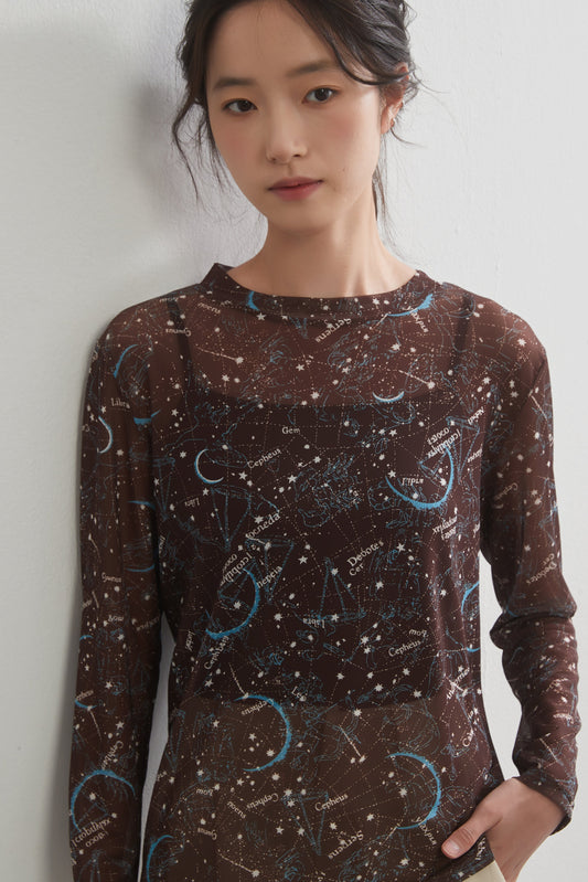 KNGT615・星座とドット2柄プリントパワーネット長袖シアートップ