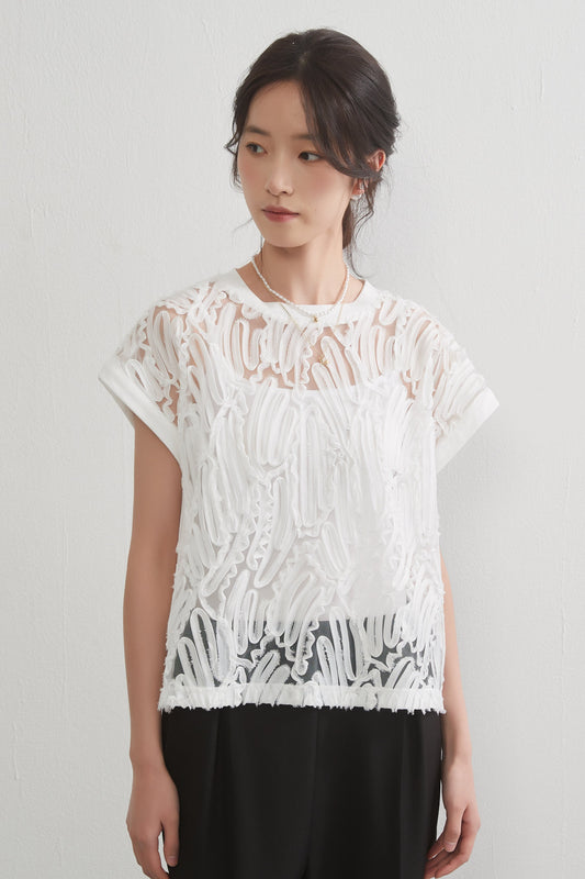 KNGT617・テープ刺しゅうシアートップ