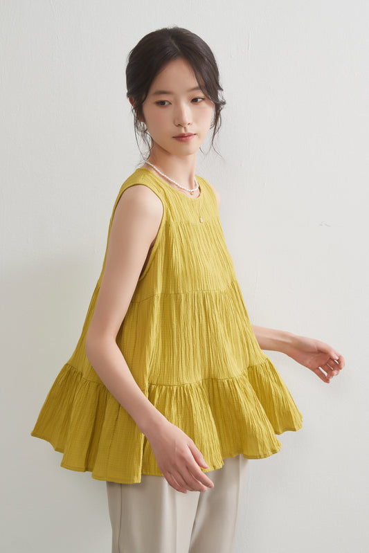 KNGT616・ティアードノースリーブフレアトップ