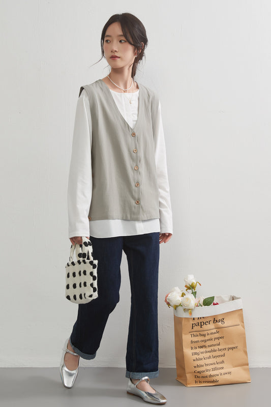 KNGV608-ボタンたくさんのVネックベスト