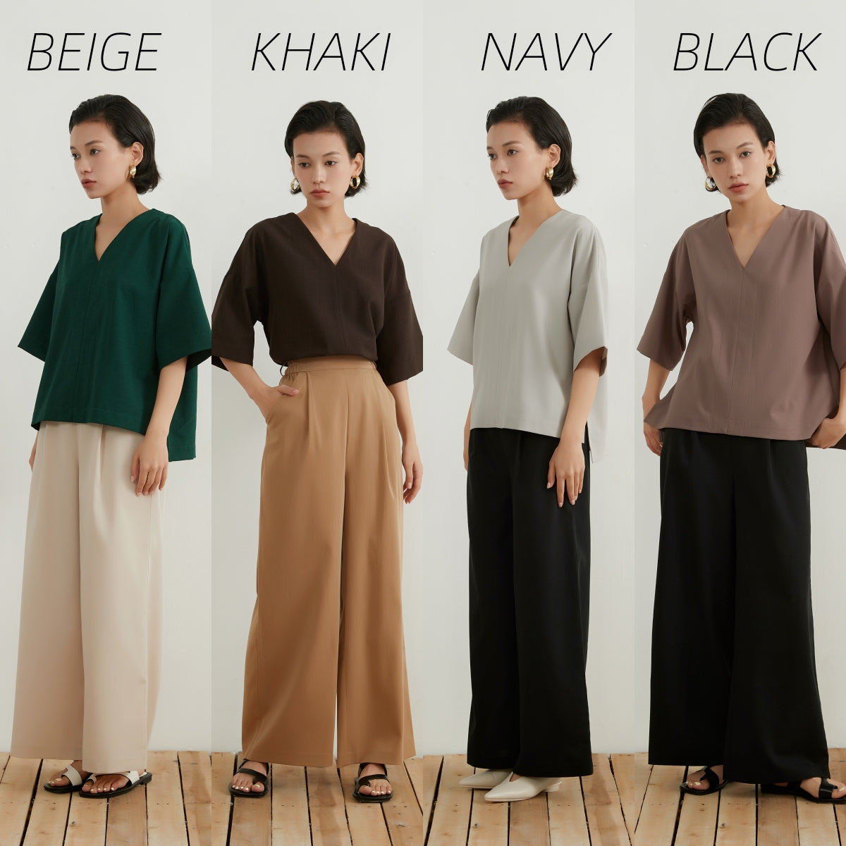 KNNP313・ワイドレッグタックイージーパンツ・オフィススタイル美脚ロングスラックス