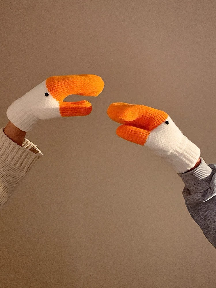 ガチョウ 手袋 レディース メンズ 冬 ニット グローブ 防寒 暖かい 面白い アニマル デザイン ペア おそろい プレゼントKYS-007