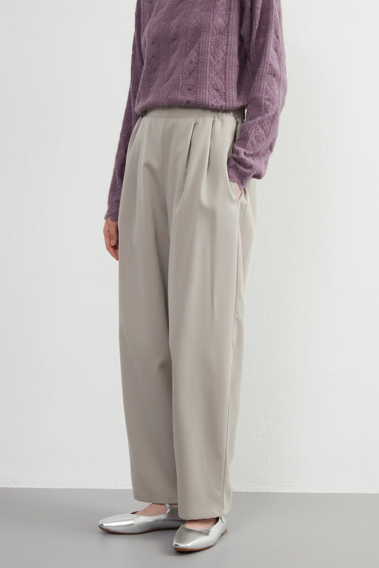 KNXP515 - Elegant adult curved blue silhouette slacks - Elastic waistband for easy wear - Office casual slimming pants