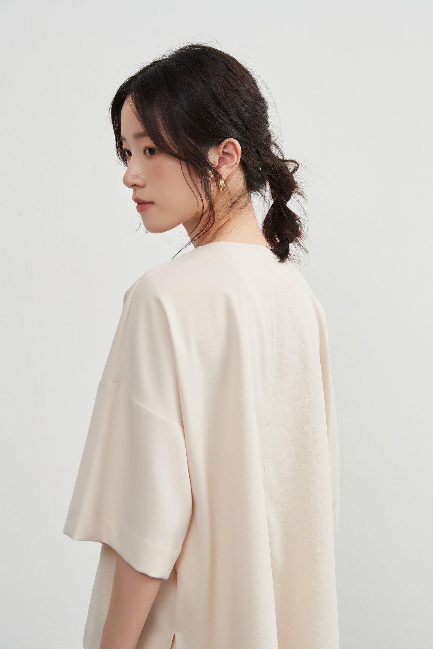 KNXT407-新色到着・半袖VネックセンターシームトップスCLEAN Style・シンプルプルオーバー