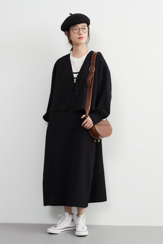 KNXU506 - Jumper skirt set with bolero jacket made of waffle-like fabric