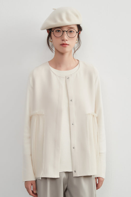 KNXJ516 - Cute and neat dobby tulle lace layered vest and round neck gilet