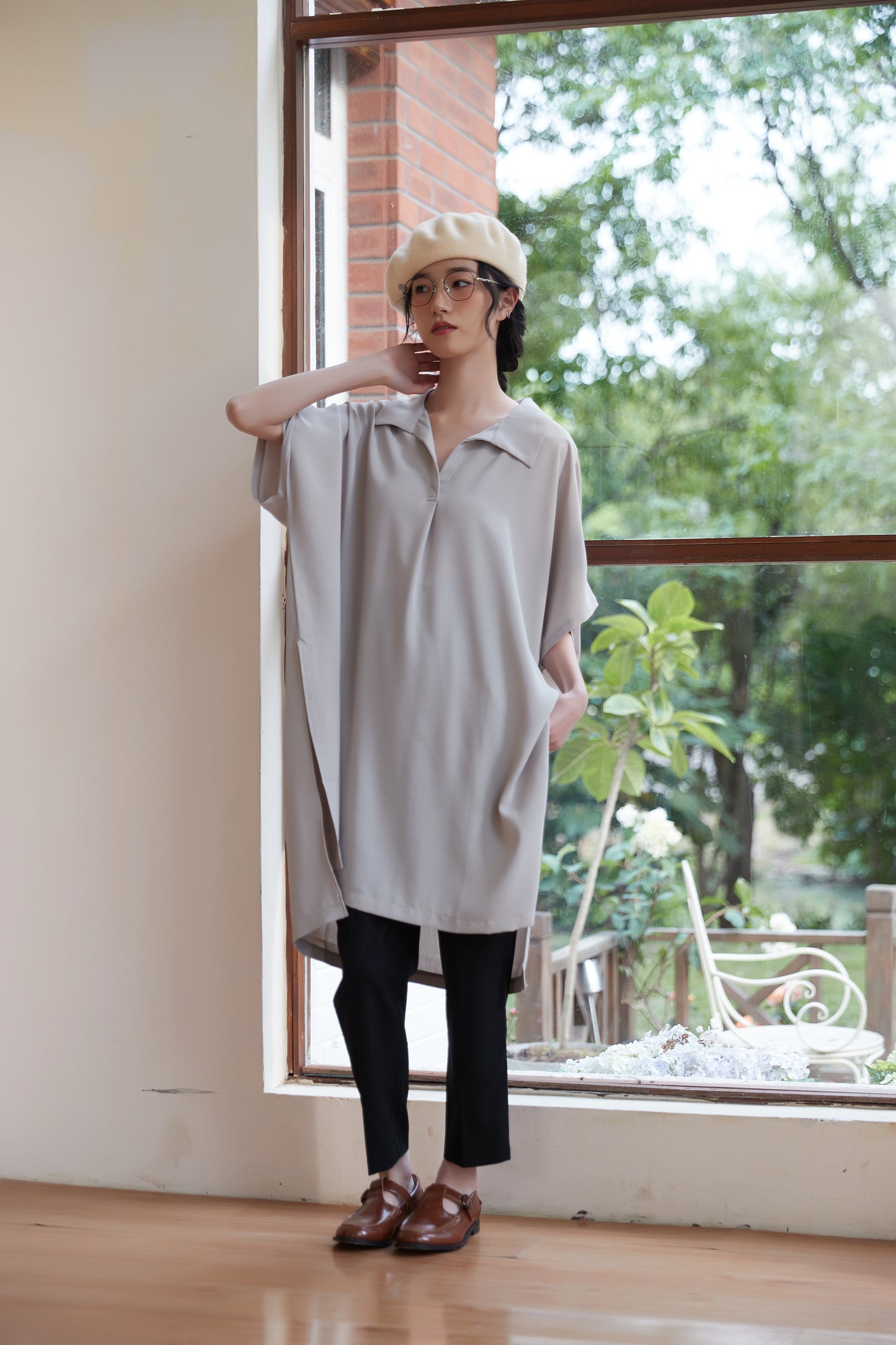 KNST352 - Loose fit skipper collar tunic top