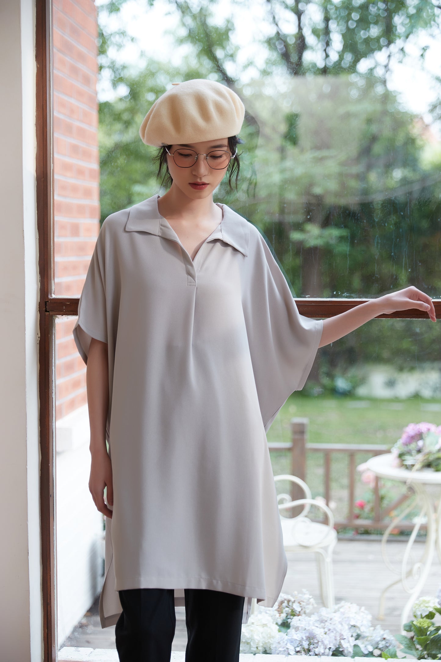 KNST352 - Loose fit skipper collar tunic top