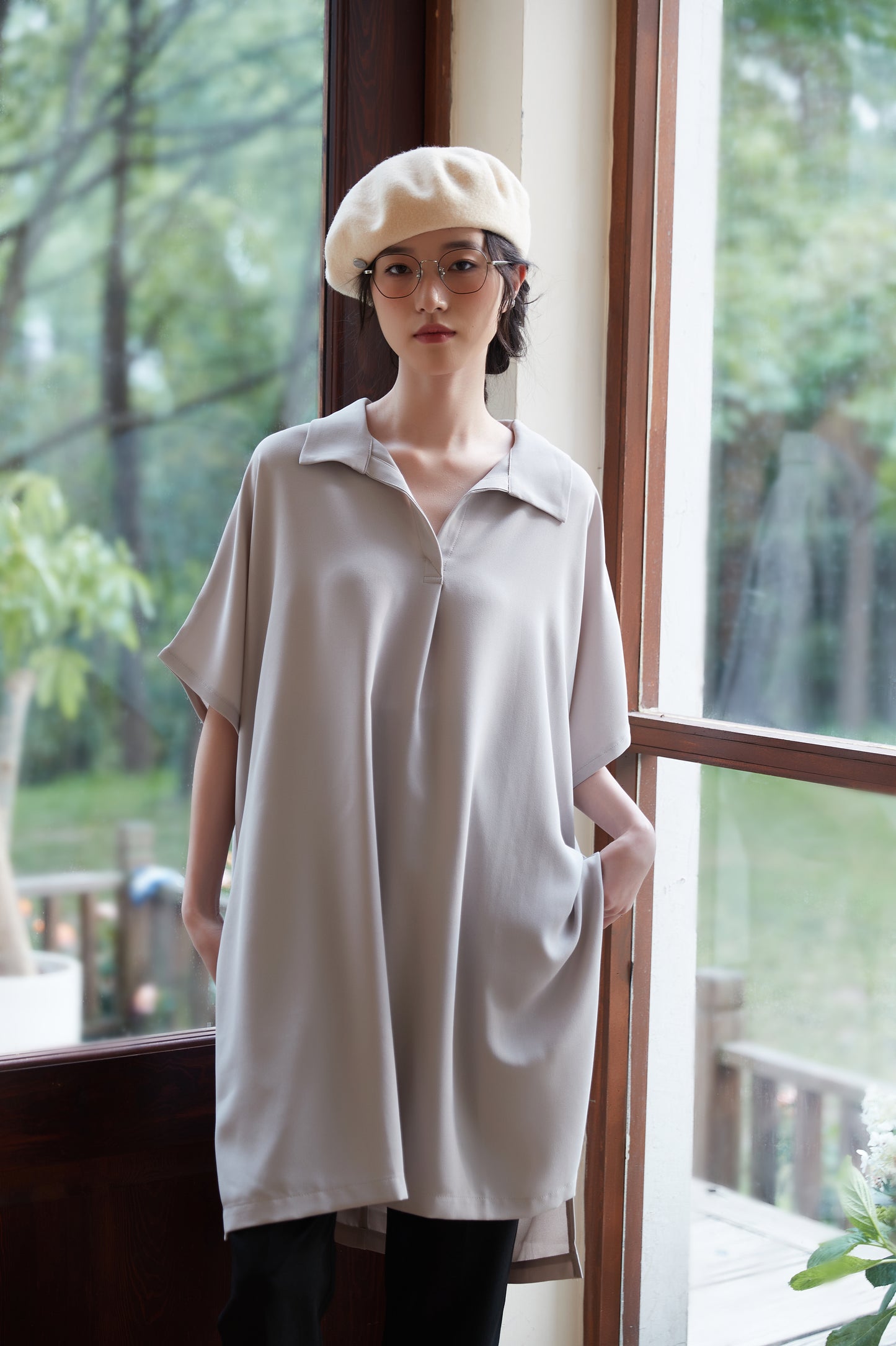 KNST352 - Loose fit skipper collar tunic top