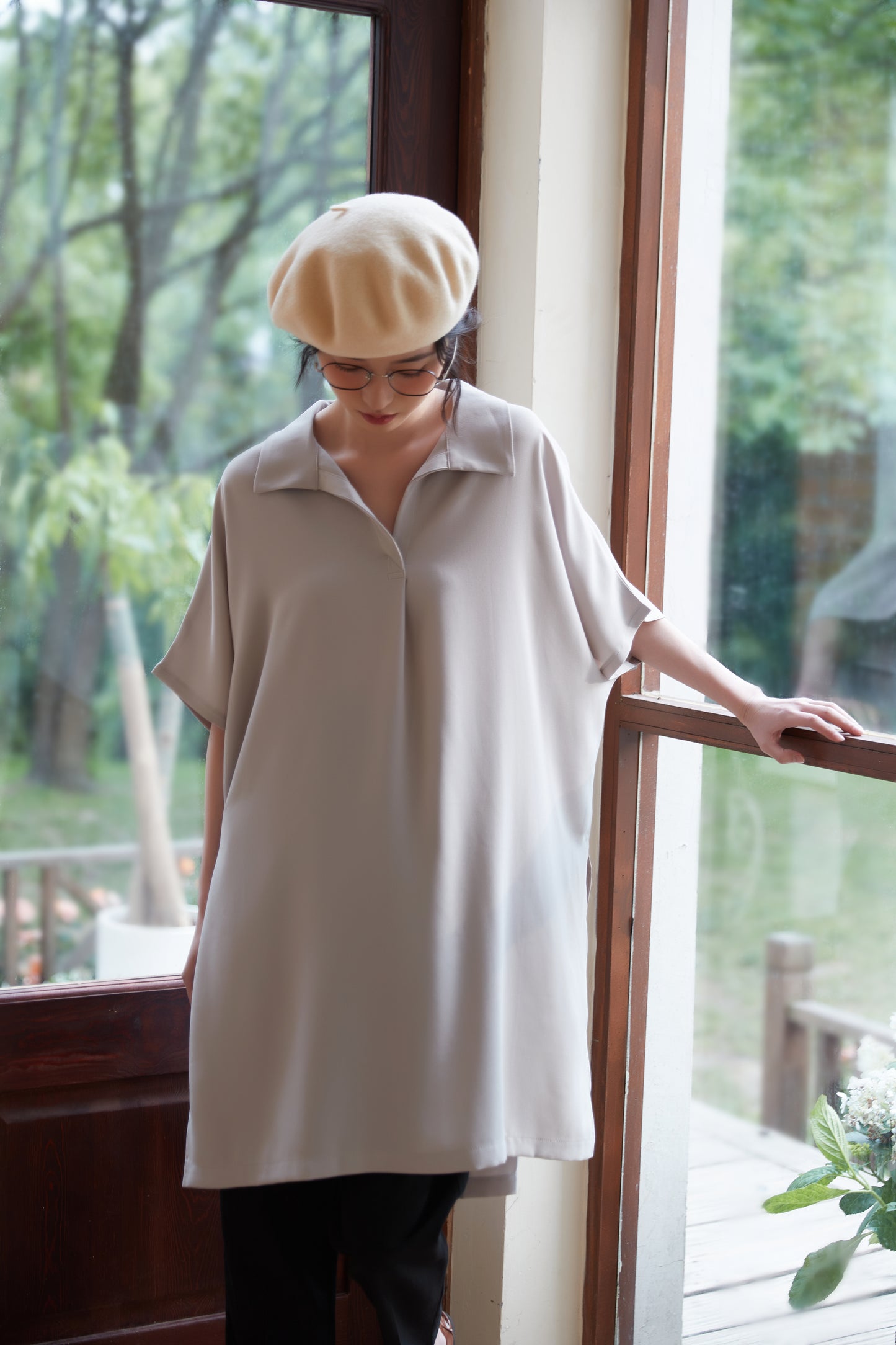 KNST352 - Loose fit skipper collar tunic top