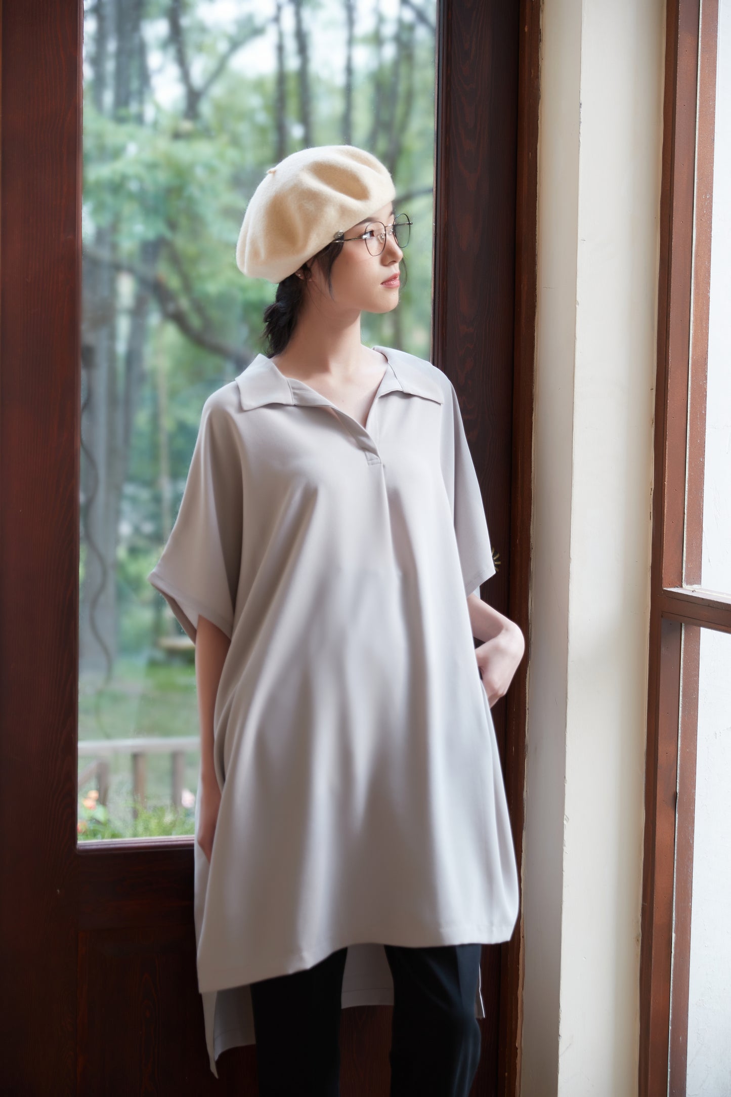 KNST352 - Loose fit skipper collar tunic top