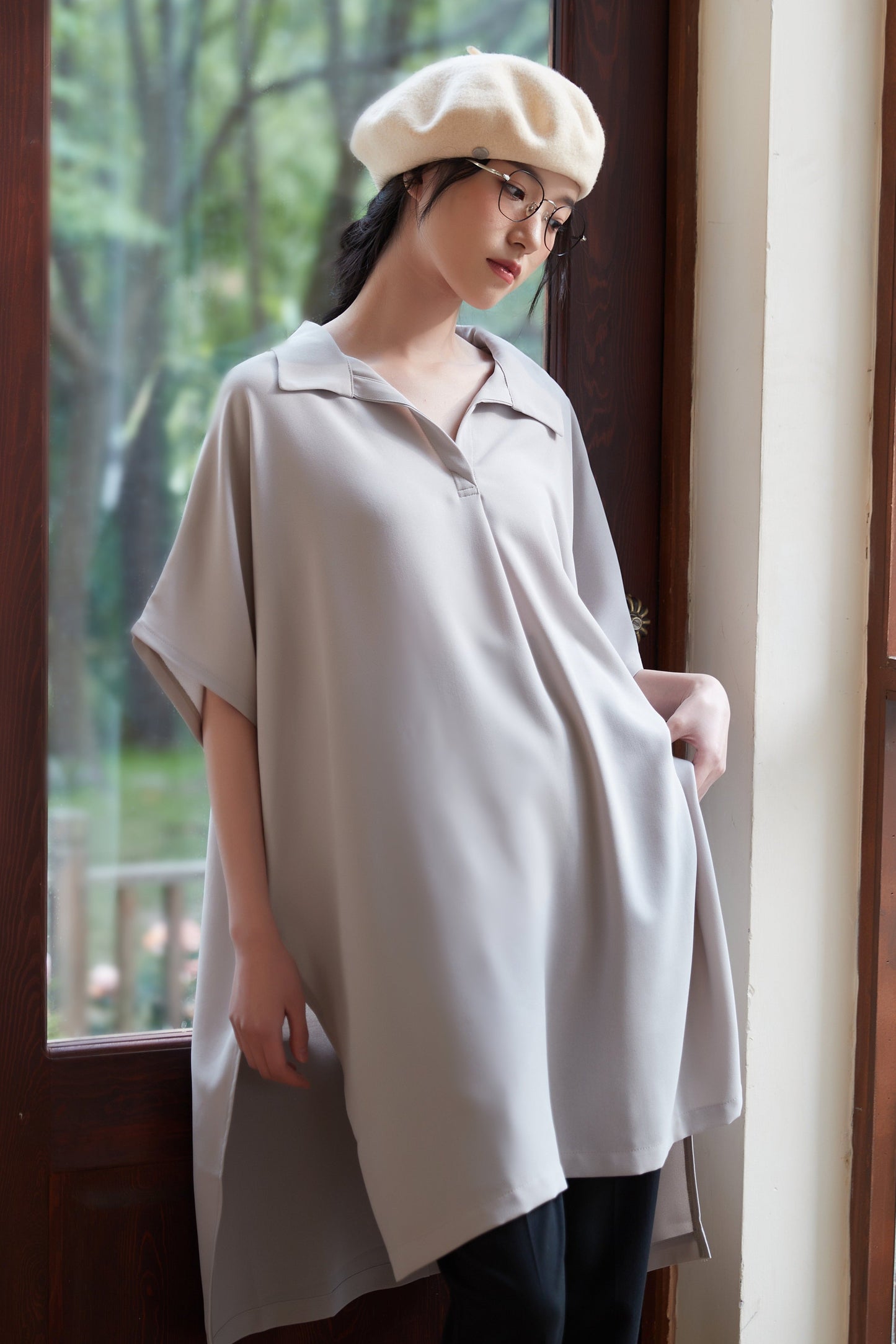 KNST352 - Loose fit skipper collar tunic top