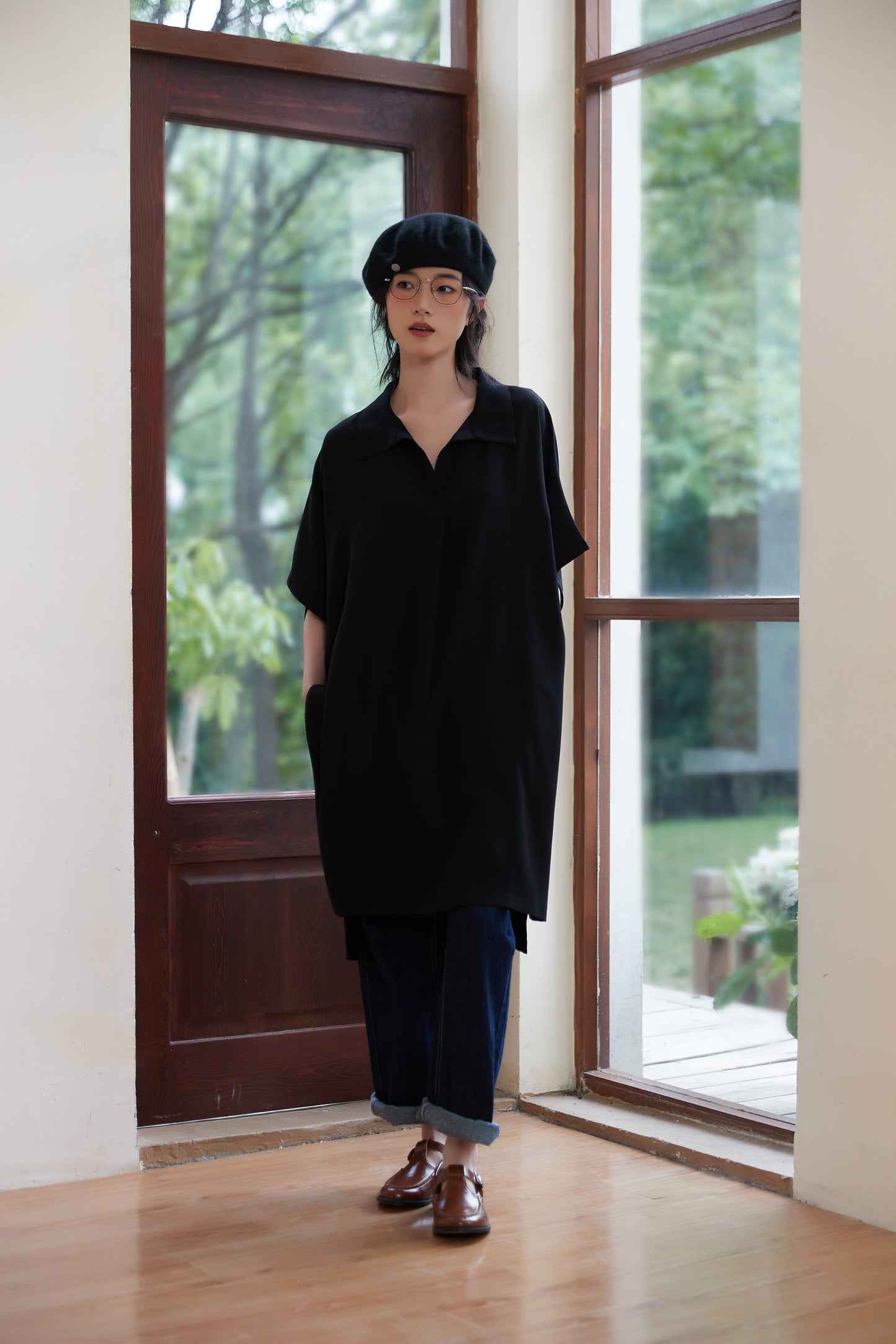 KNST352 - Loose fit skipper collar tunic top