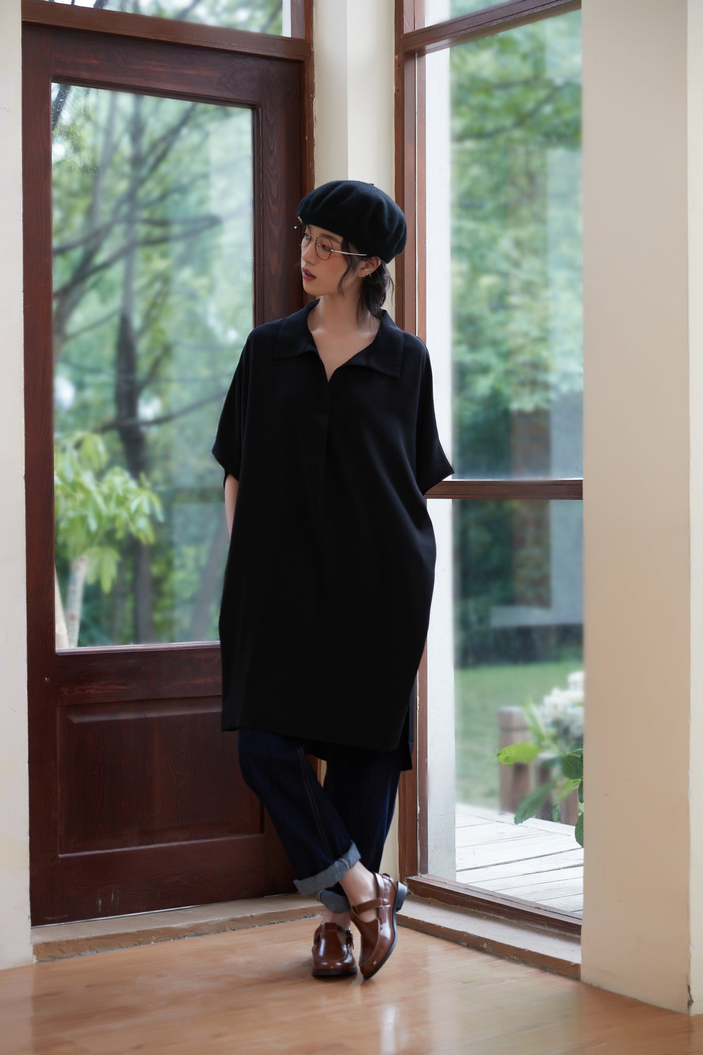 KNST352 - Loose fit skipper collar tunic top