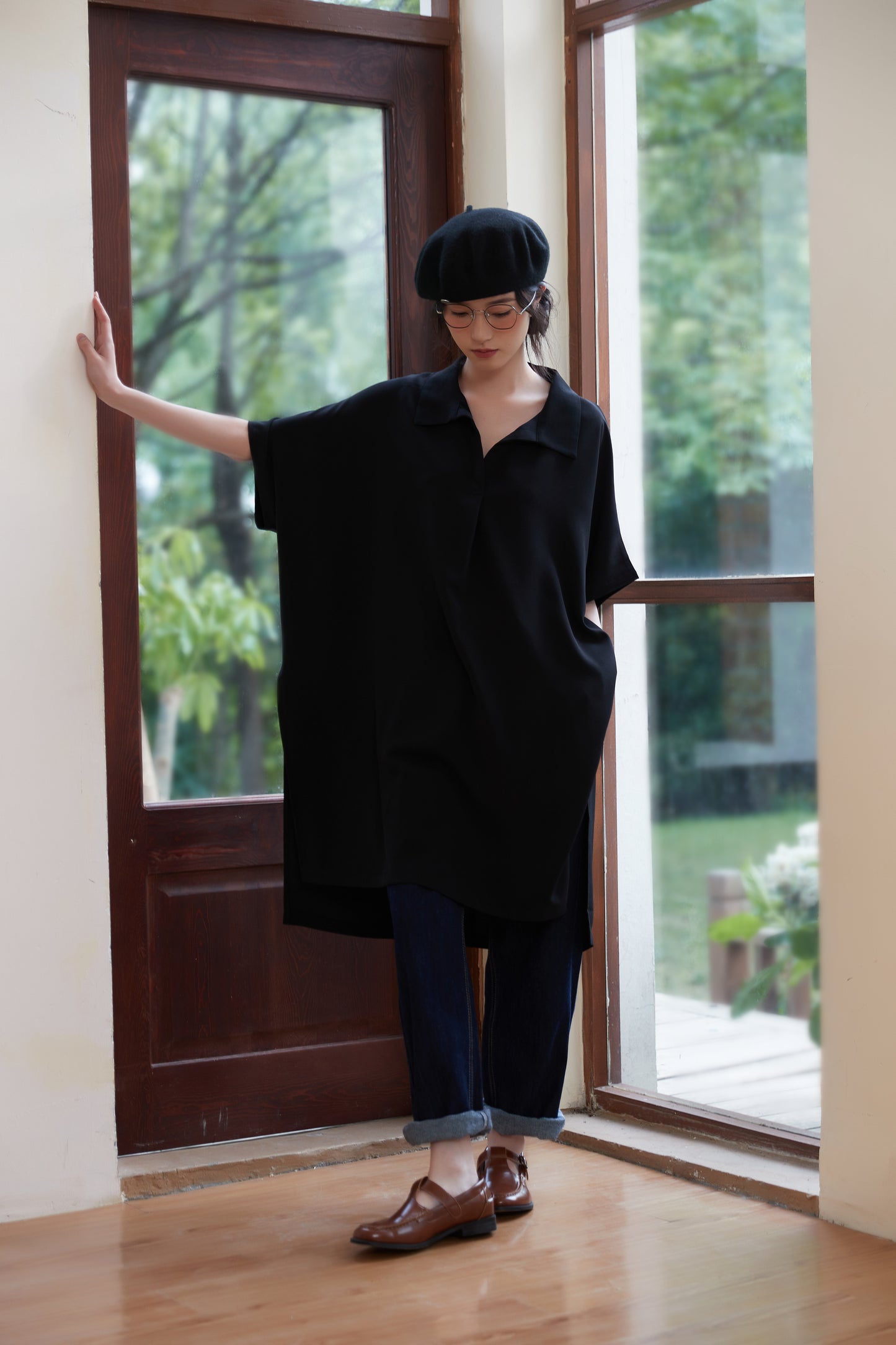 KNST352 - Loose fit skipper collar tunic top