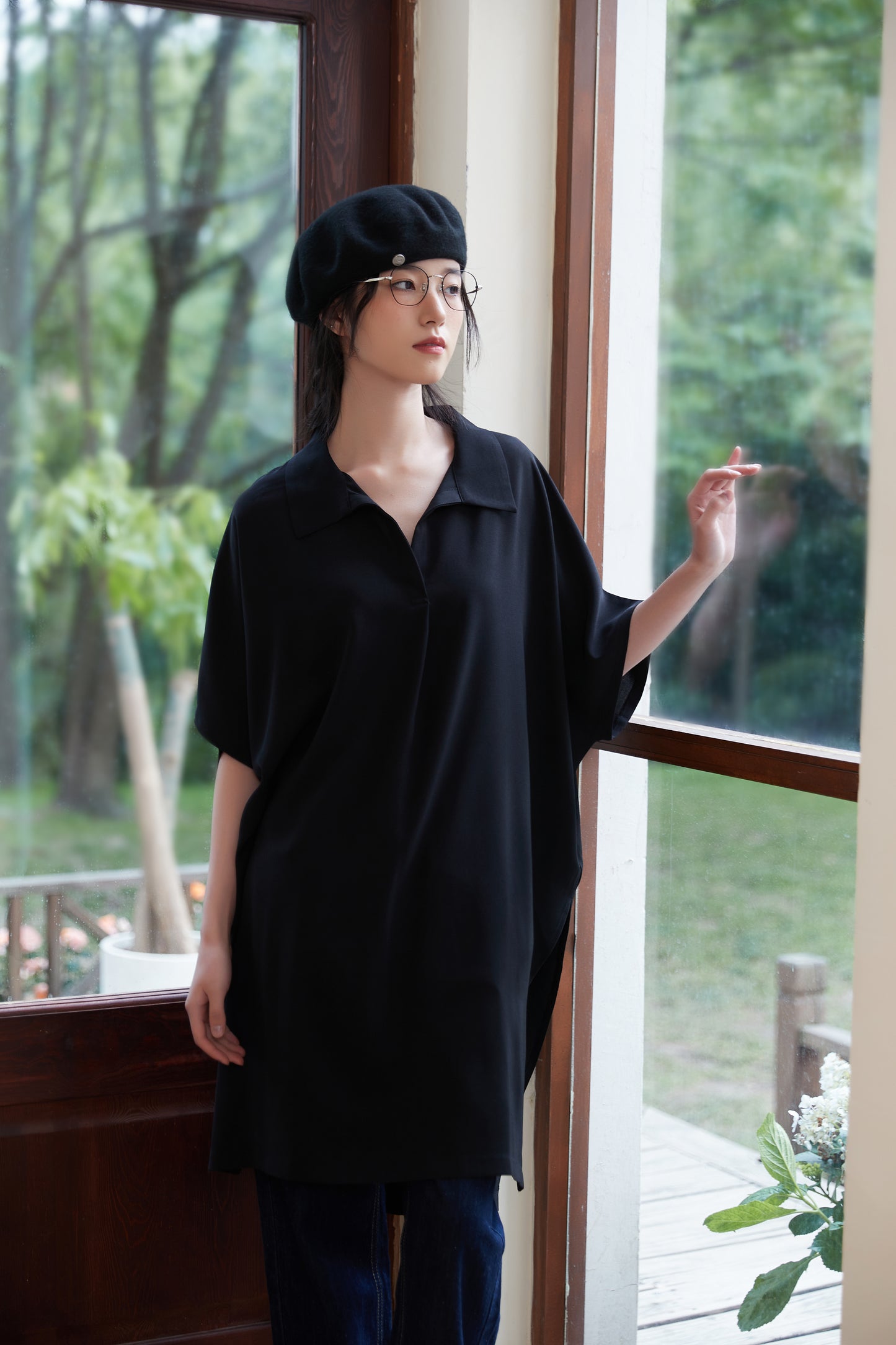 KNST352 - Loose fit skipper collar tunic top