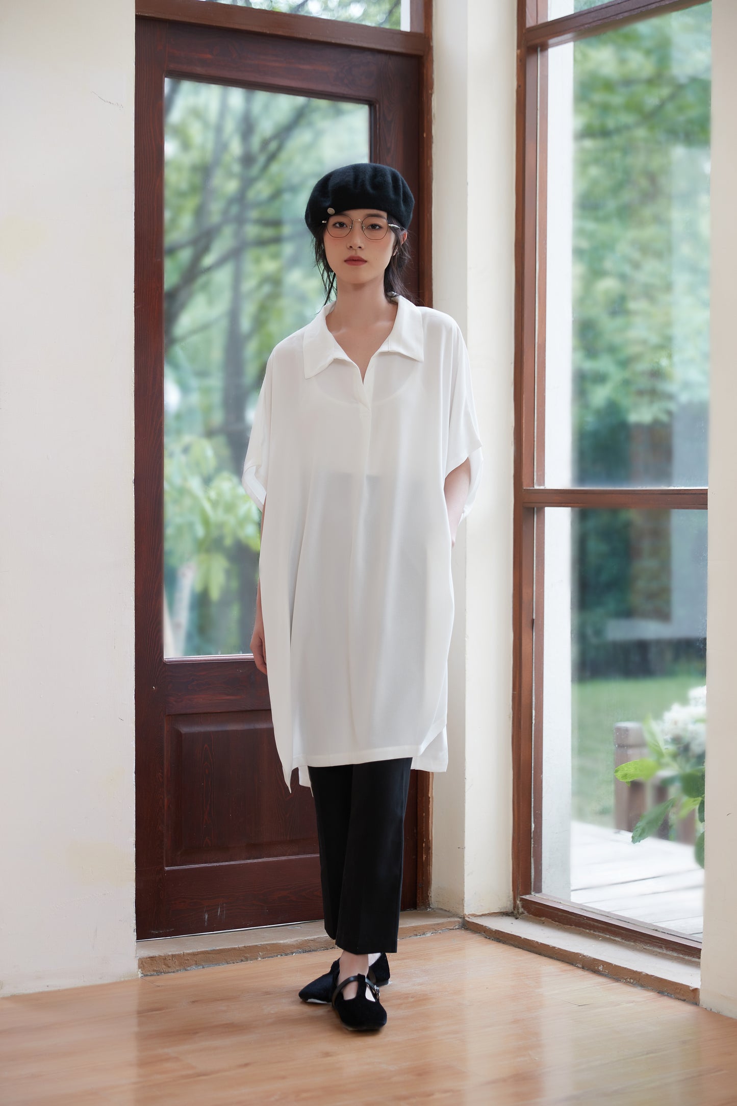 KNST352 - Loose fit skipper collar tunic top