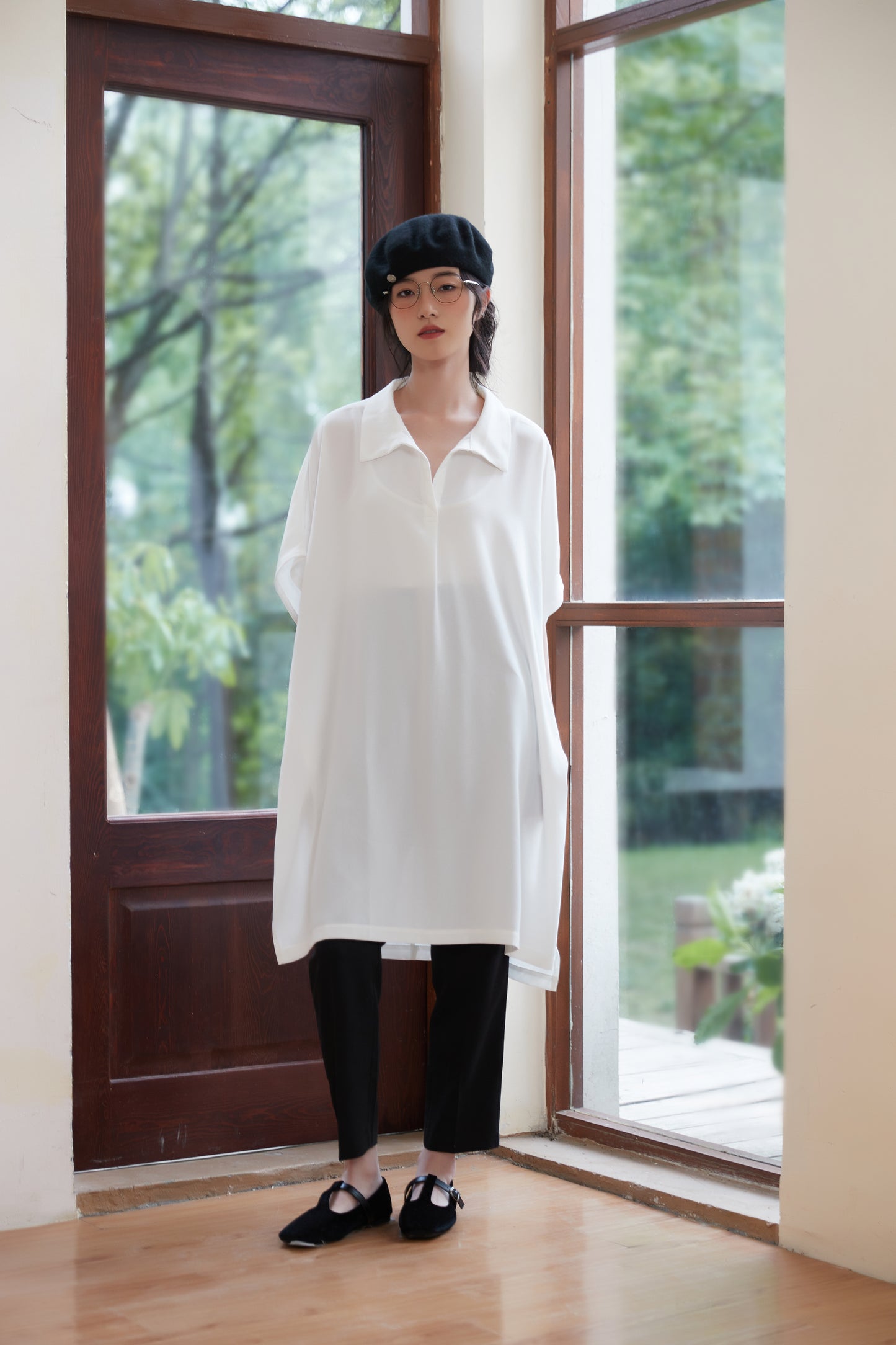 KNST352 - Loose fit skipper collar tunic top