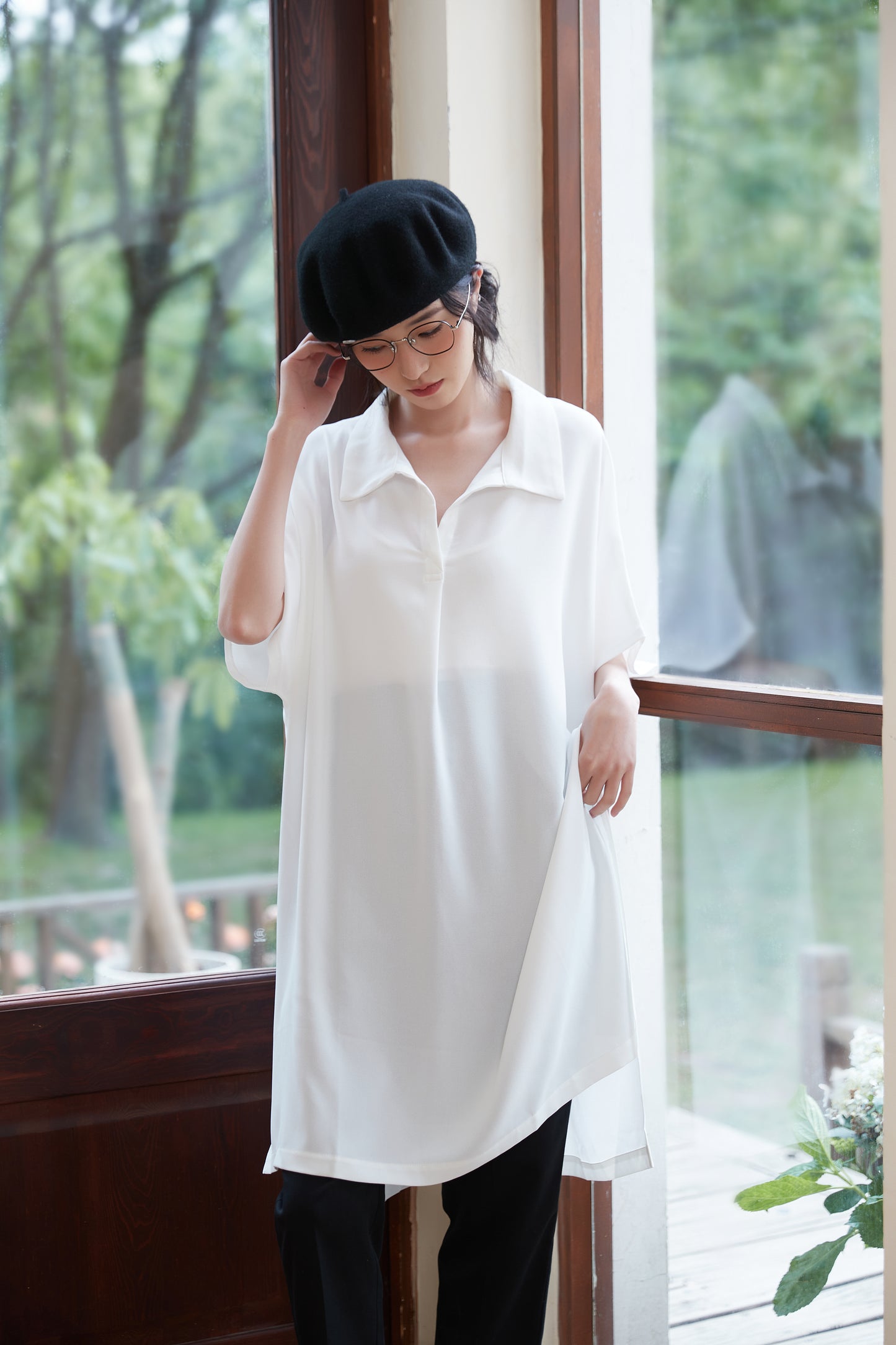 KNST352 - Loose fit skipper collar tunic top