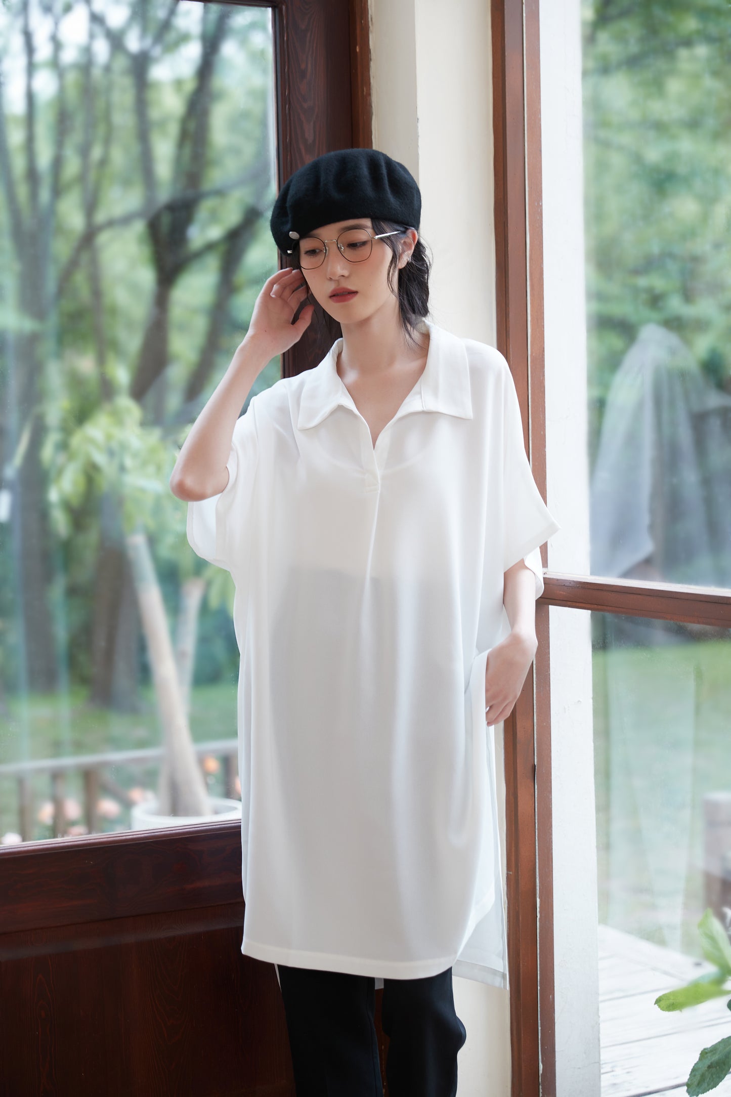 KNST352 - Loose fit skipper collar tunic top