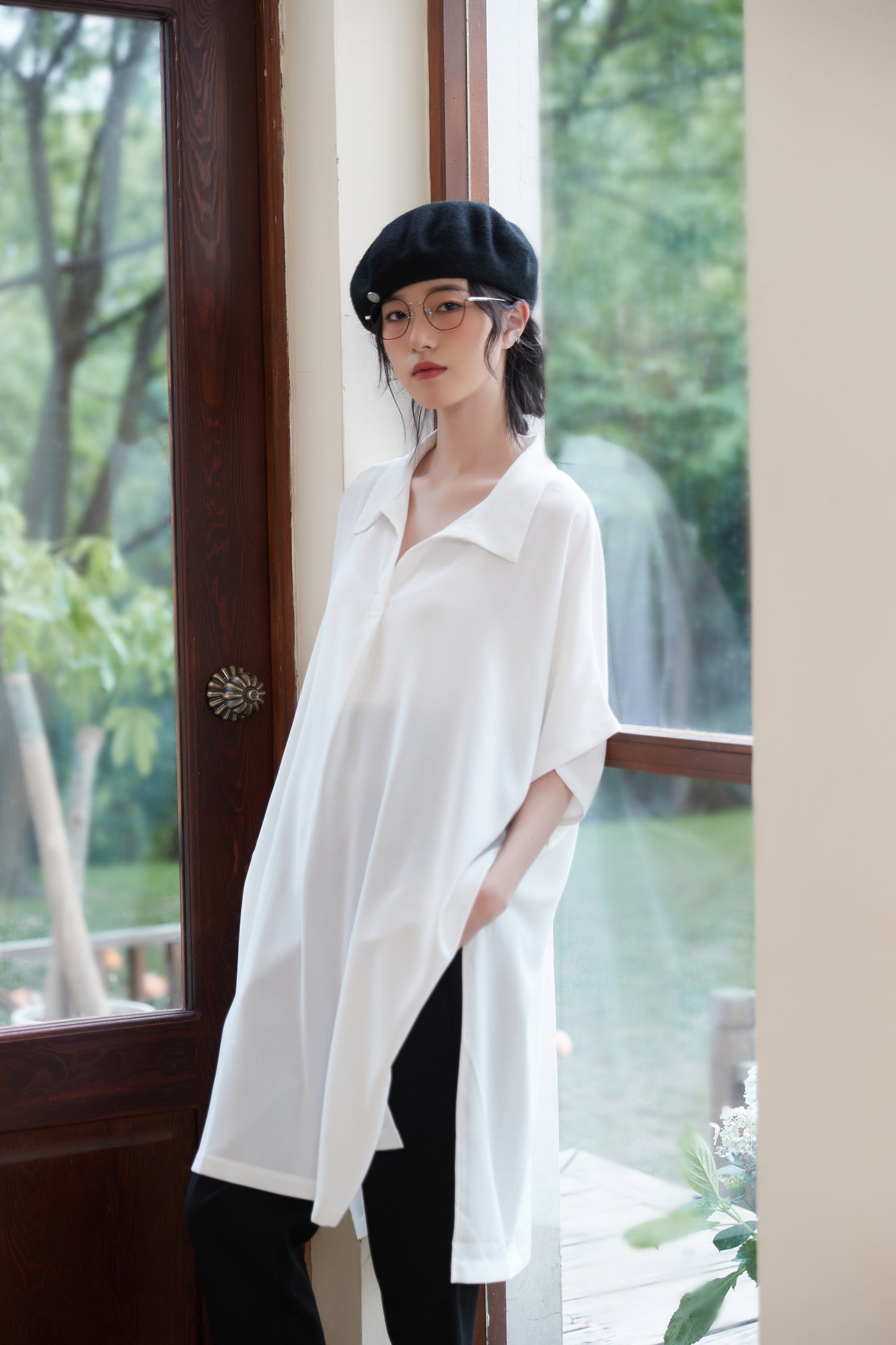 KNST352 - Loose fit skipper collar tunic top