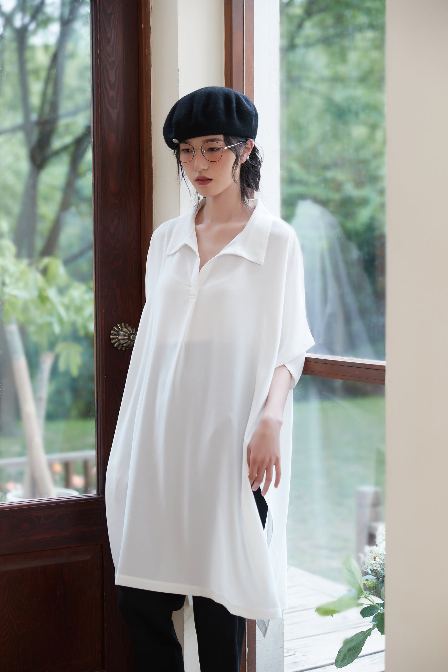 KNST352 - Loose fit skipper collar tunic top