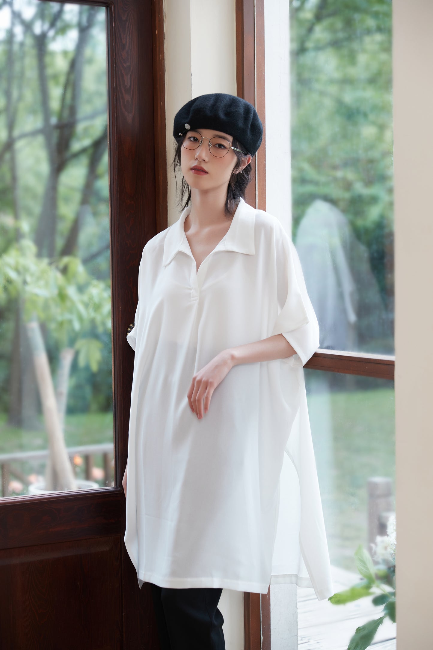 KNST352 - Loose fit skipper collar tunic top