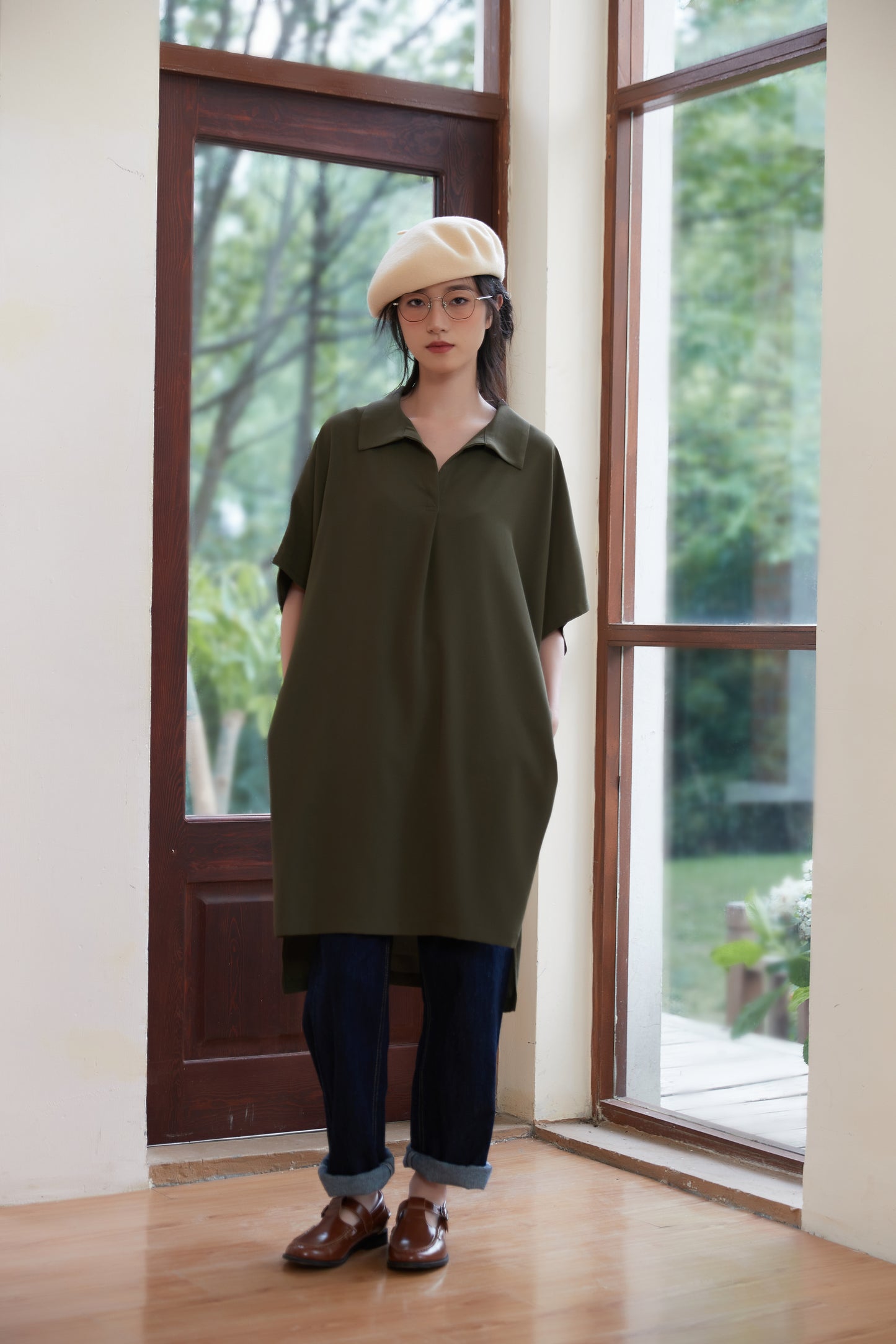 KNST352 - Loose fit skipper collar tunic top