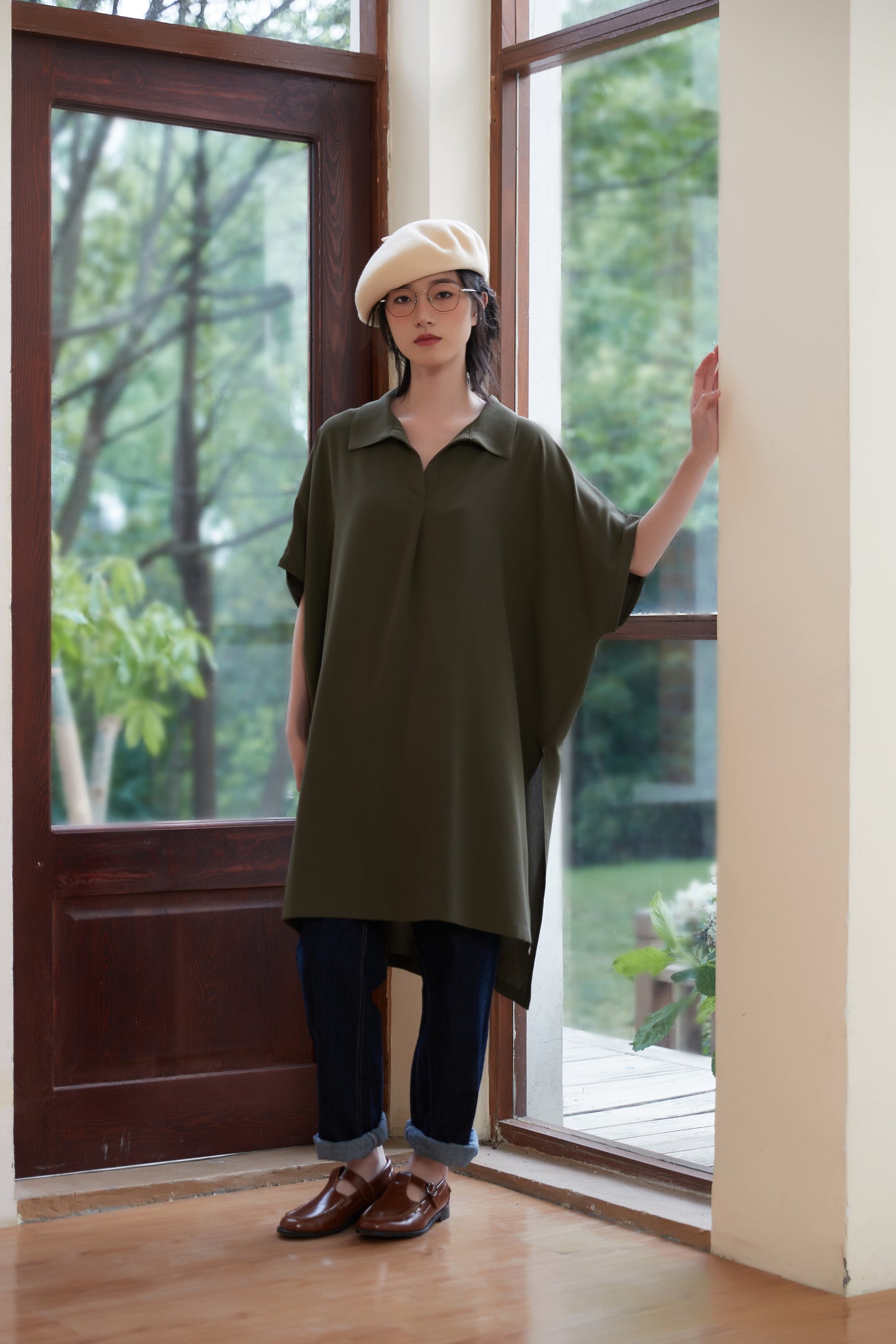 KNST352 - Loose fit skipper collar tunic top