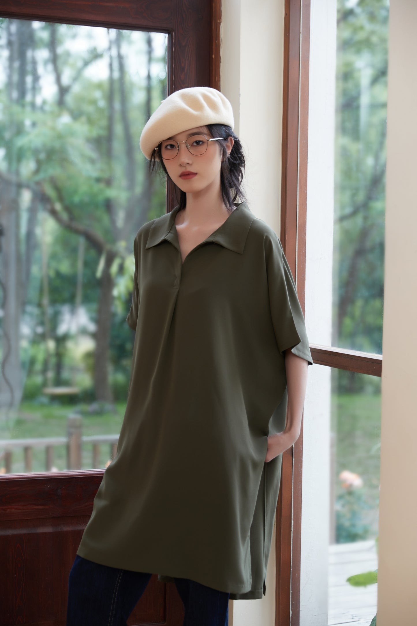 KNST352 - Loose fit skipper collar tunic top