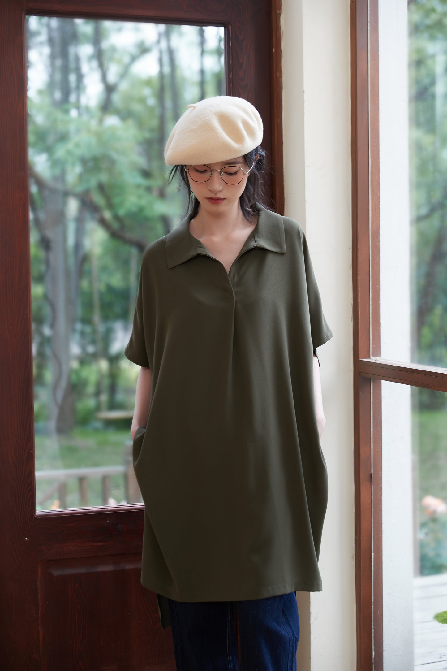 KNST352 - Loose fit skipper collar tunic top