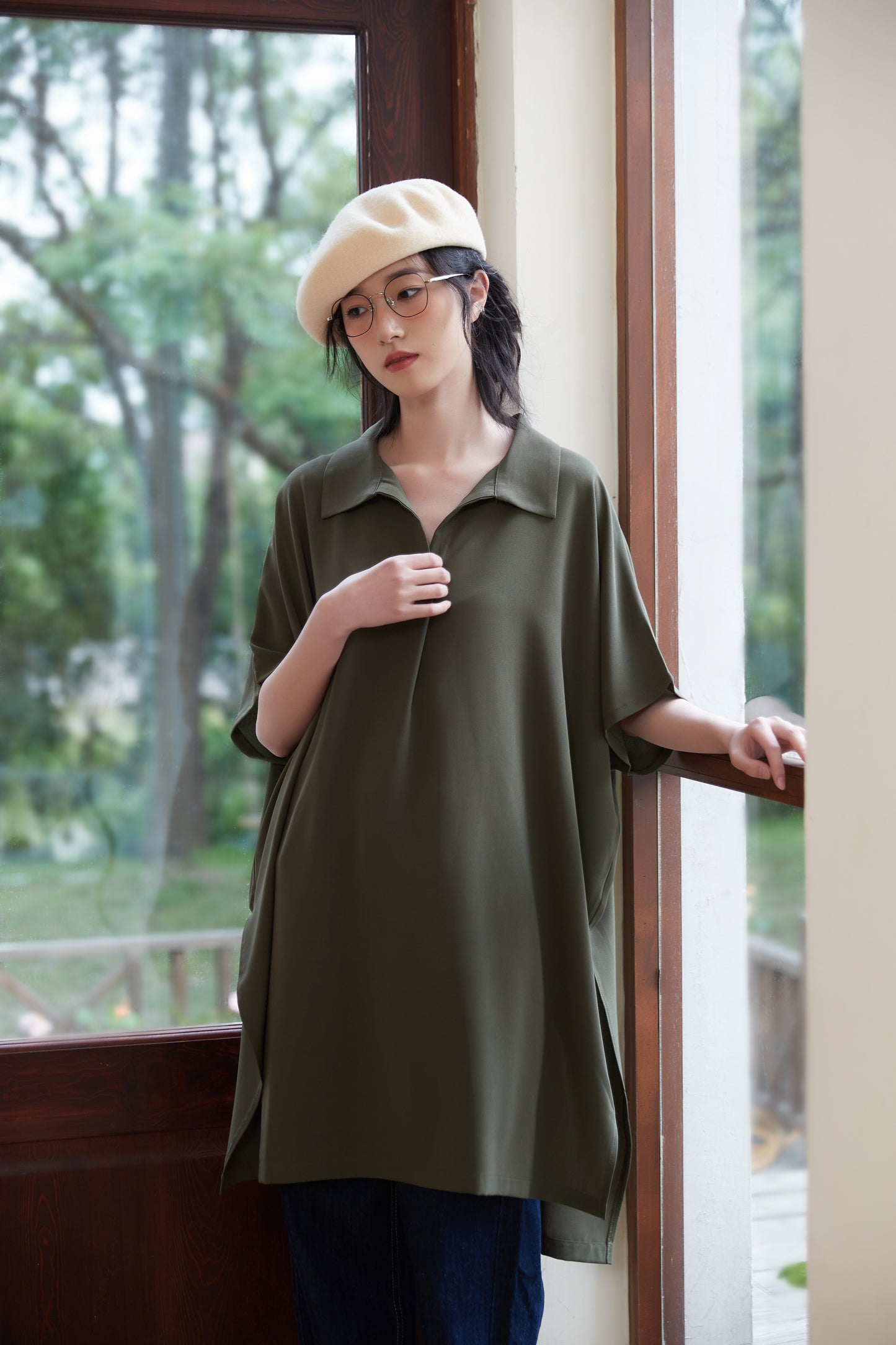 KNST352 - Loose fit skipper collar tunic top