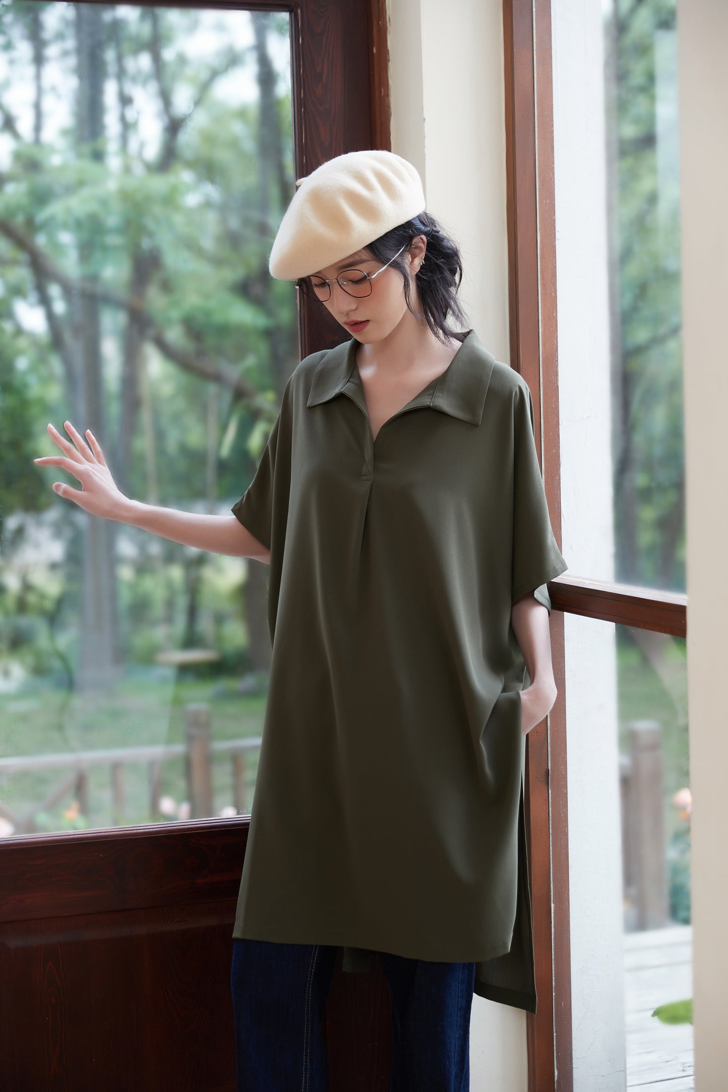 KNST352 - Loose fit skipper collar tunic top