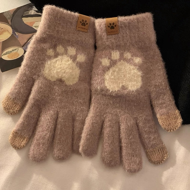 手袋 レディース メンズ スマホ対応 肉球デザイン ニット手袋 5本指 スマホタッチ対応 かわいい 防寒 冬小物KYS-009