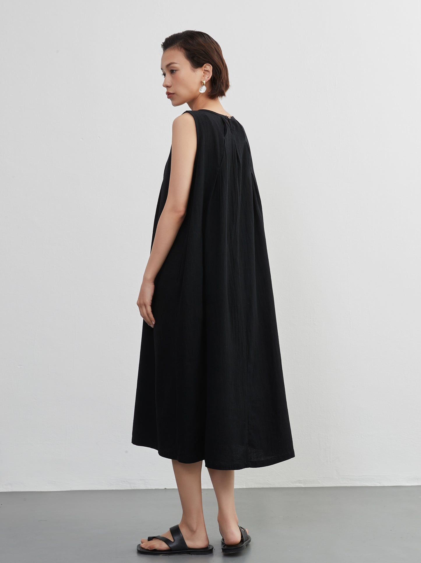 KNNO366・タックノースリーブワンピース・綿100・ジャンスカ・春夏ドレス