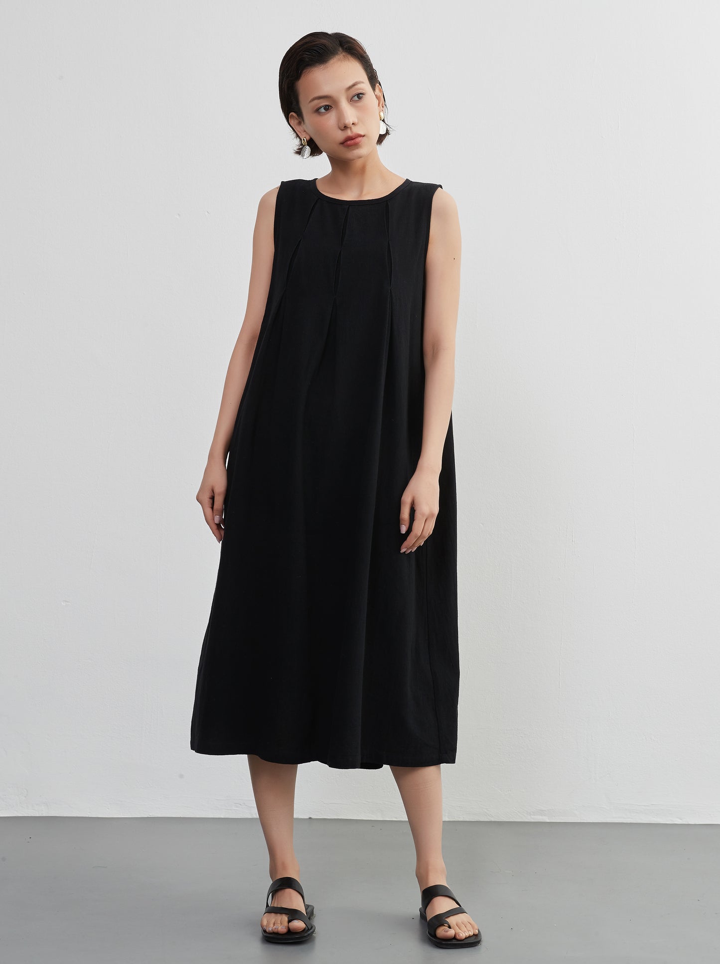KNNO366・タックノースリーブワンピース・綿100・ジャンスカ・春夏ドレス
