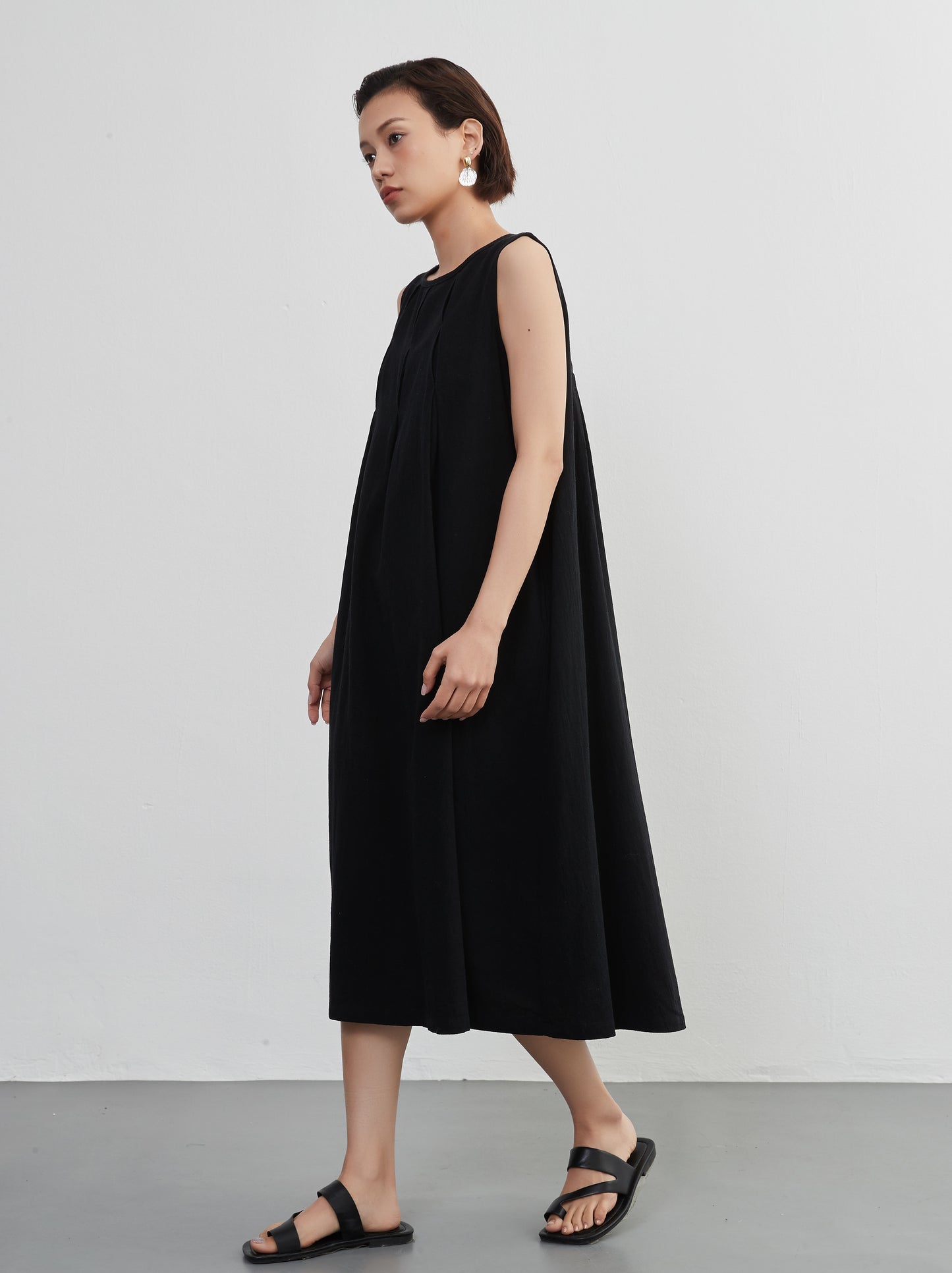KNNO366・タックノースリーブワンピース・綿100・ジャンスカ・春夏ドレス