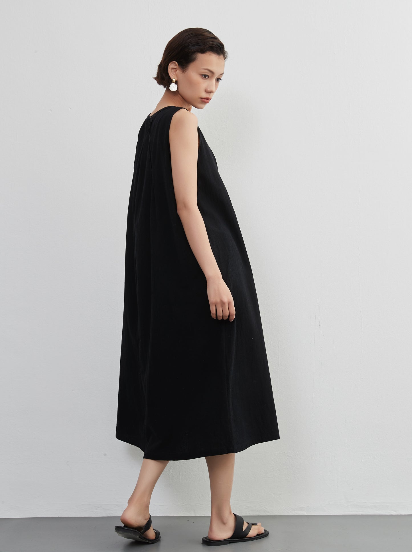 KNNO366・タックノースリーブワンピース・綿100・ジャンスカ・春夏ドレス