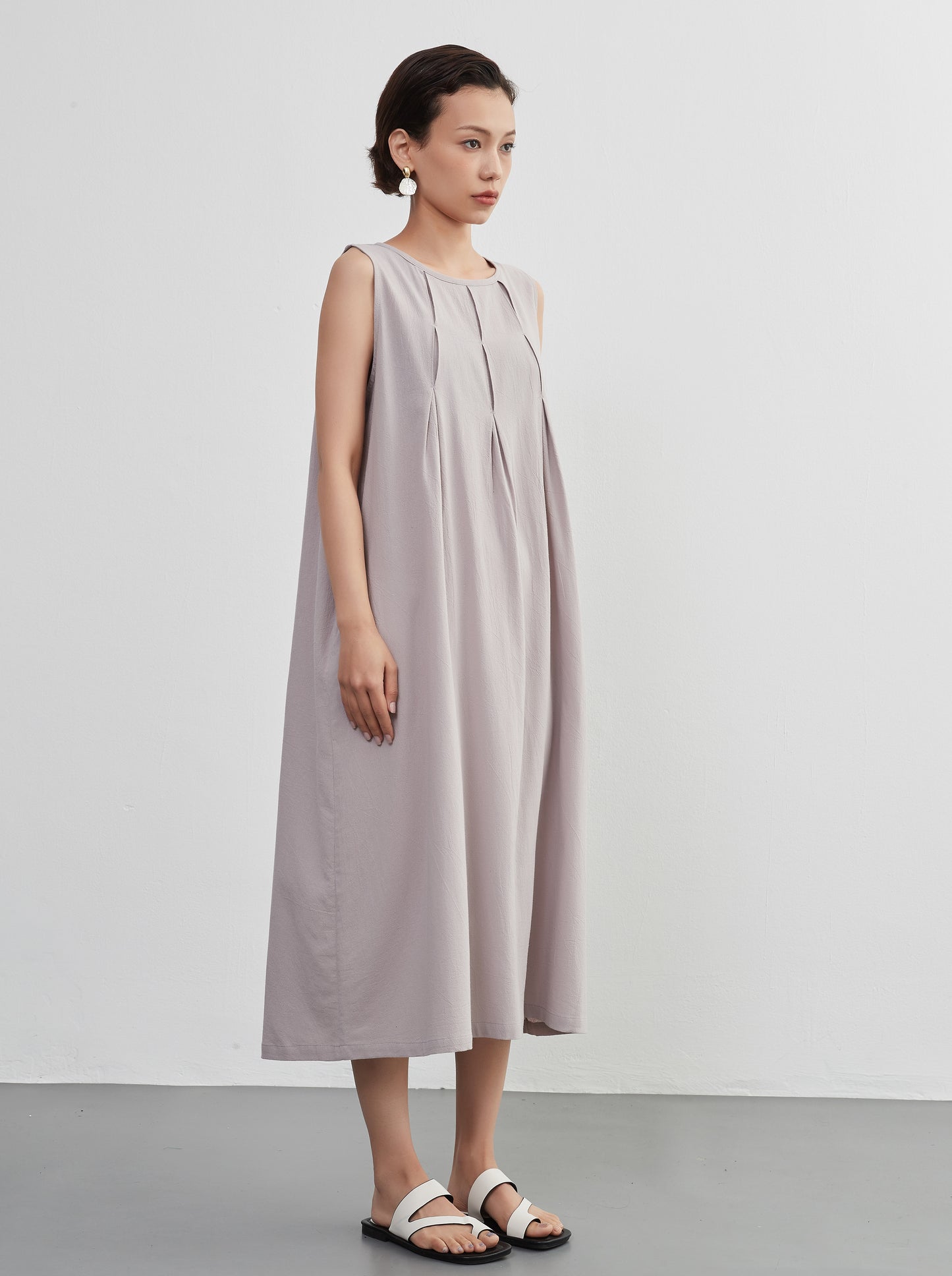 KNNO366・タックノースリーブワンピース・綿100・ジャンスカ・春夏ドレス