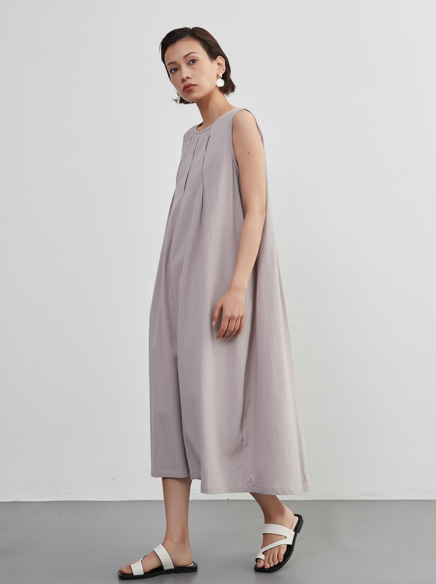 KNNO366・タックノースリーブワンピース・綿100・ジャンスカ・春夏ドレス