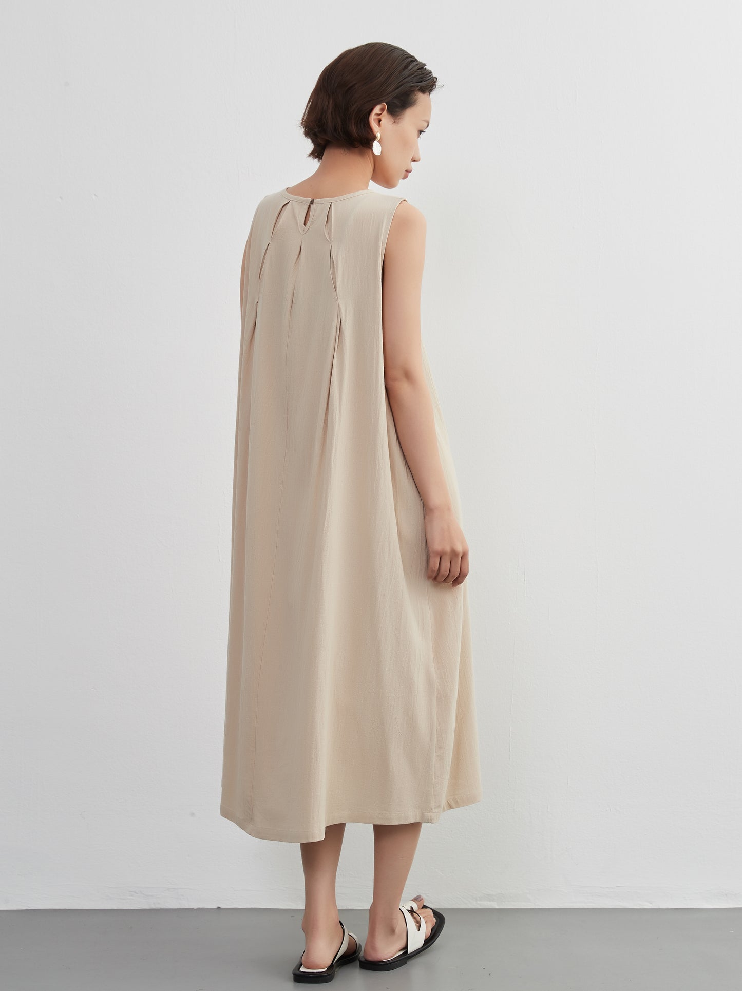 KNNO366・タックノースリーブワンピース・綿100・ジャンスカ・春夏ドレス