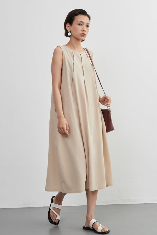 Tuck sleeveless dress, 100% cotton, jumper skirt, spring/summer dress KNNO366