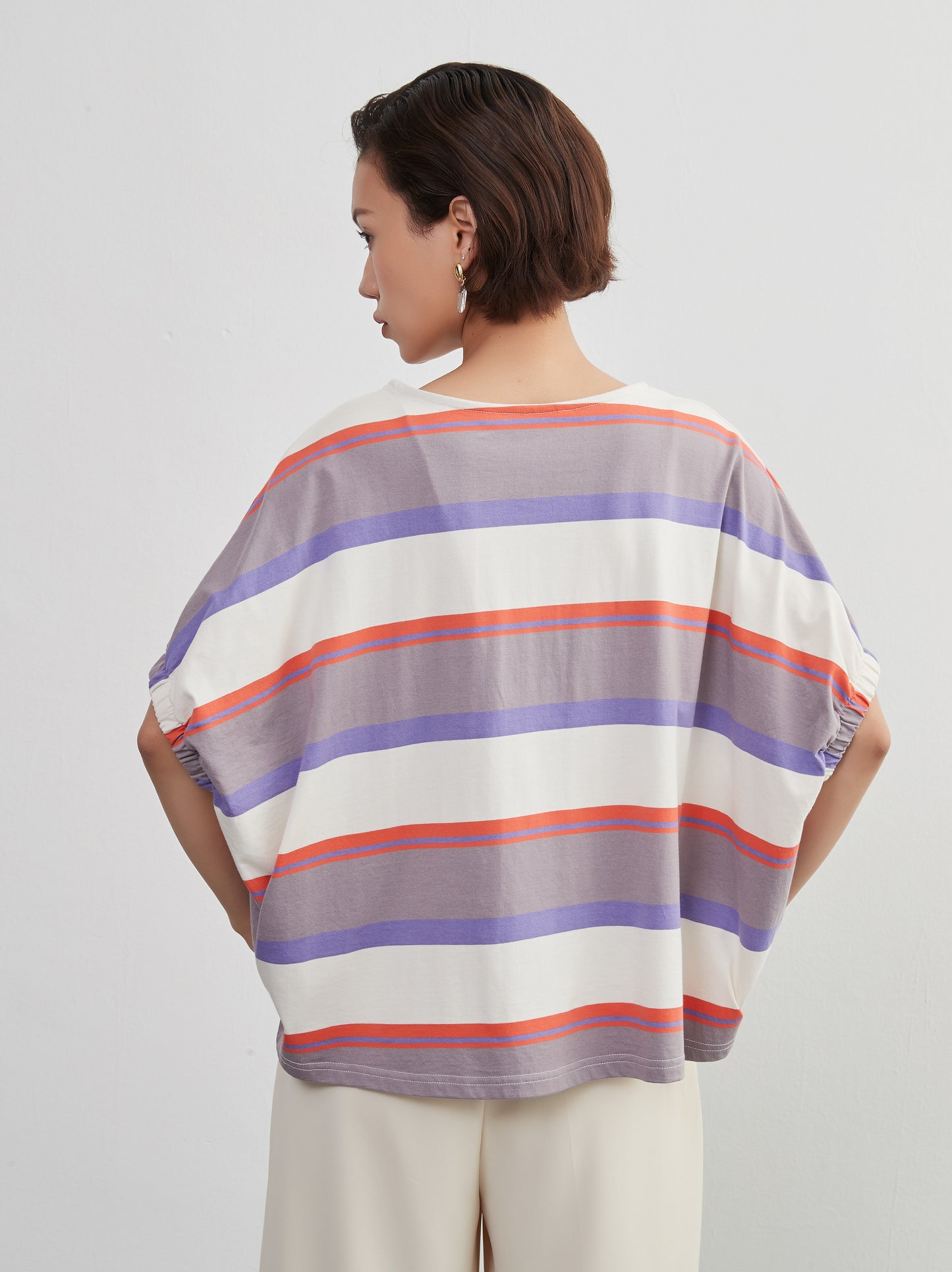KNXT401-半袖・ボーダーTシャツ・綿100・ドルマンスリーブ・トップス・プルオーバー