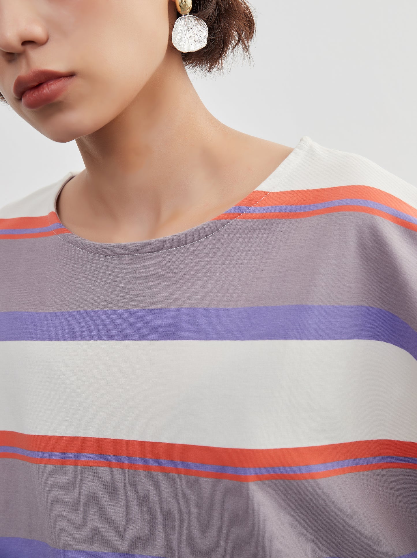 KNXT401-半袖・ボーダーTシャツ・綿100・ドルマンスリーブ・トップス・プルオーバー