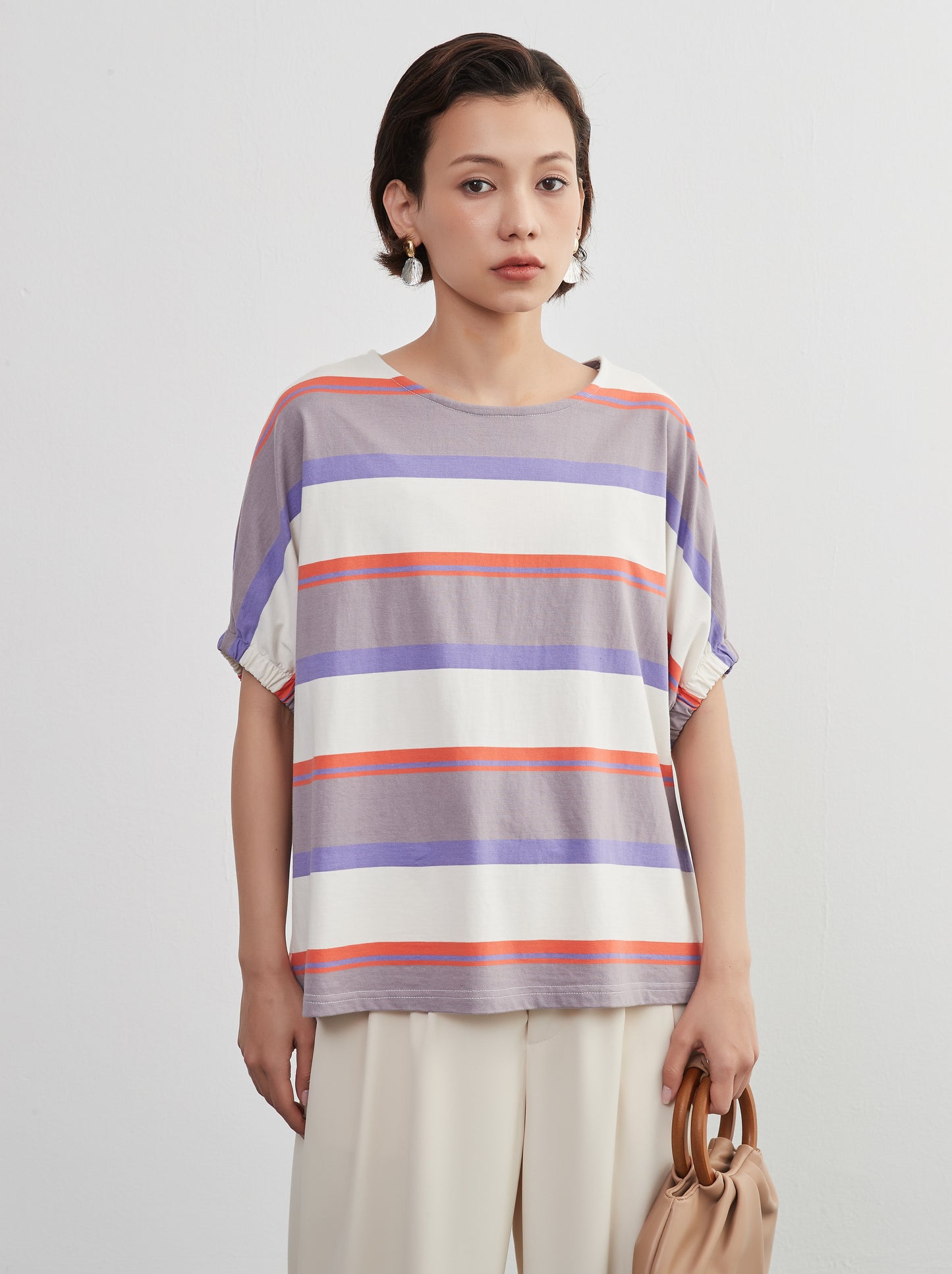 KNXT401-半袖・ボーダーTシャツ・綿100・ドルマンスリーブ・トップス・プルオーバー